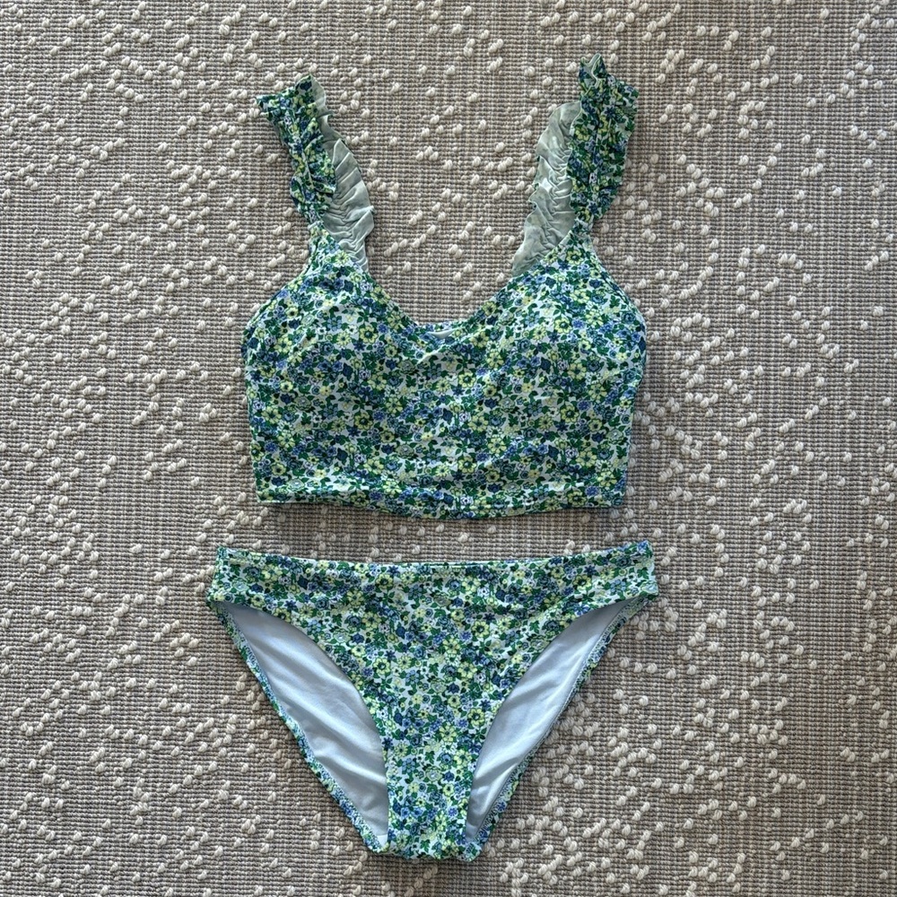 Aerie Floral Bikini with Ruffle Details